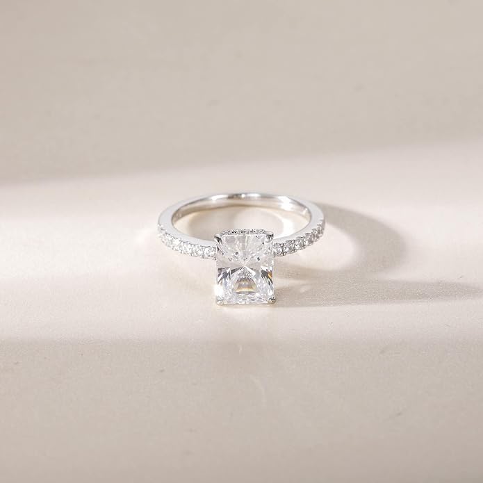 EAMTI 1/2/3/4CT 925 Sterling Silver Engagement Rings Radiant Cut Solitaire Cubic Zirconia CZ Wedding Promise Rings for Her Wedding Bands for Women Size 3-11