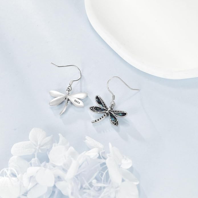 Dragonfly Earrings Sterling Silver Abalone Shell Dragonfly Dangle Drop Earrings Jewelry Gifts for Women
