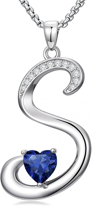 Birthday Gifts for Women Alphabet A to Z Initial Birthstone Pendant Necklaces for Women - 18k White Gold Plated Personalized Name Jewelry Anniversary Graduation Gifts for Wife Her Daughter Girlfriend(with Gift Box)