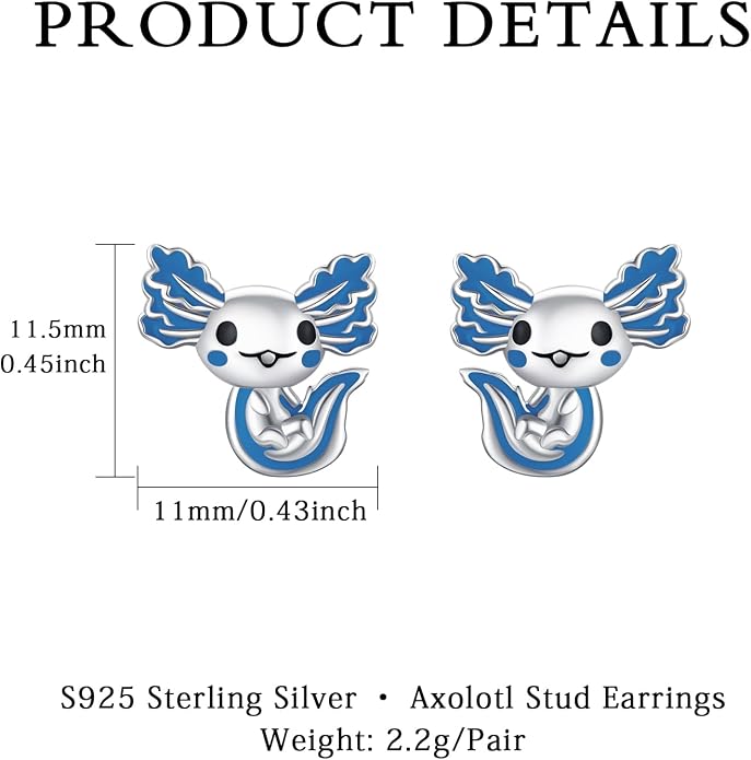 925 Sterling Silver Axolotl Earrings White Gold/Rose Gold Axolotl Jewelry for Women Girls Pink/Blue Axolotl Gifts