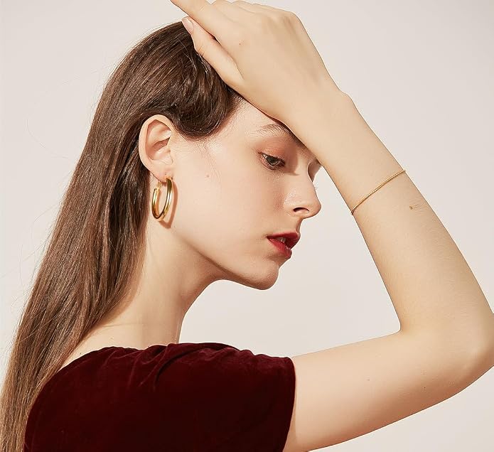 Stainless Steel Chunky Hoop Earrings For Women, Minimalist and Chic, Black/Gold Plated, Round Hoops Earrings Hypoallergenic, Size: 30mm/40mm/60mm/80mm, Come with Box
