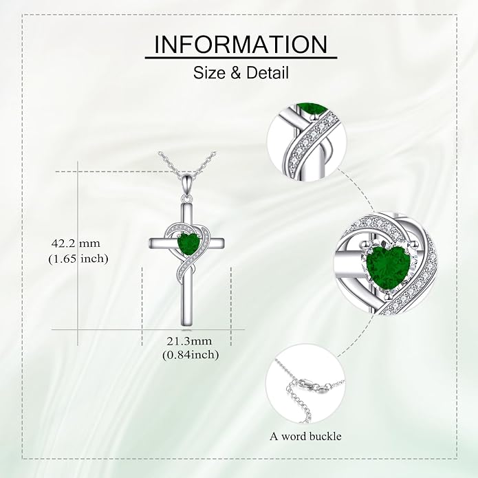 Cross Necklace for Women 925 Sterling Silver Infinity Love Heart Birthstone Pendant Necklace Cross Birthday Jewelry Gifts for Her