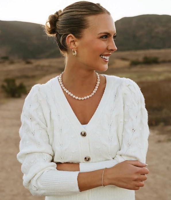 Natural Freshwater Baroque Pearl Necklace 14K Gold Plated Dainty Choker Necklace for Women Girls Snake Chain/Cuban Link/Paperclip/Ball Beaded Chain/Tennis Chain Fashion Jewelry for Gift