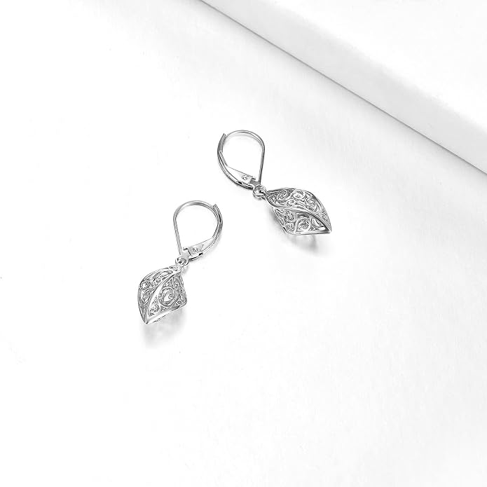 925 Sterling Silver Leverback Earrings Vintage Filigree Dangle Drop Earrings Jewelry Birthday Gifts for Women