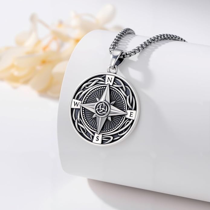 Compass Necklace for Women Graduation Gifts 925 Sterling Silver Celtic Knot Compass Pendant Graduation Jewelry Inspirational Travel Gifts for Women