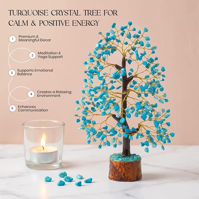 Crocon® Turquoise Crystal Tree of Life for Unique Gifts for Mom, Dad, Home and Office Decor, Handmade Gemstone Healing Crystals Tree for Positivity, Money & Good Luck, Birthday Gifts for Women, Men