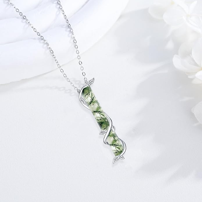 Bar Opal Leaf Necklace For Women S925 Sterling Silver White Opal Pendant with Leaf Charm Bar Pendant Jewelry Gift For Mom Daughter Wife