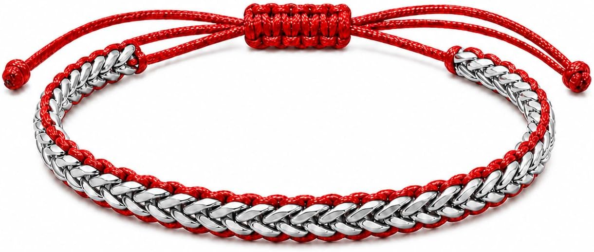 Sun Steel Silver Red String Bracelet - Kabbalah Protection Evil Eye Bracelets for Men & Women - Sensational Design - Adjustable fit with Waterproof Weaving - Stainless Steel Jewelry for Positive Energy