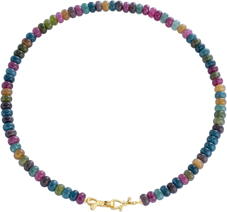 NLIEO Rainbow Colorful Gemstone Beaded Choker Necklace for Women 14K Gold Bow Birthstone Beads Chokers 18inches