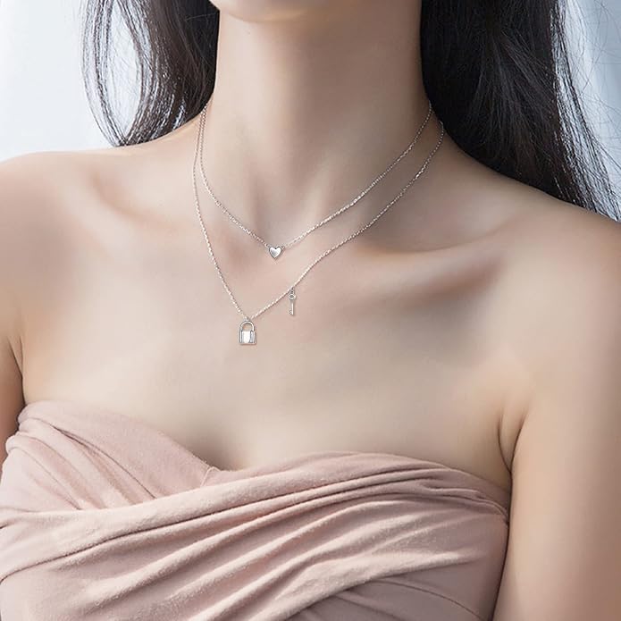 MONGAS Tree of Life/Infinity Cross/Lock and Key/Lotus/Hamsa/Horse/Strawberry/Opal/Lariat/Dragonfly/Heart/Violin Layered Necklace Sterling Silver for Women