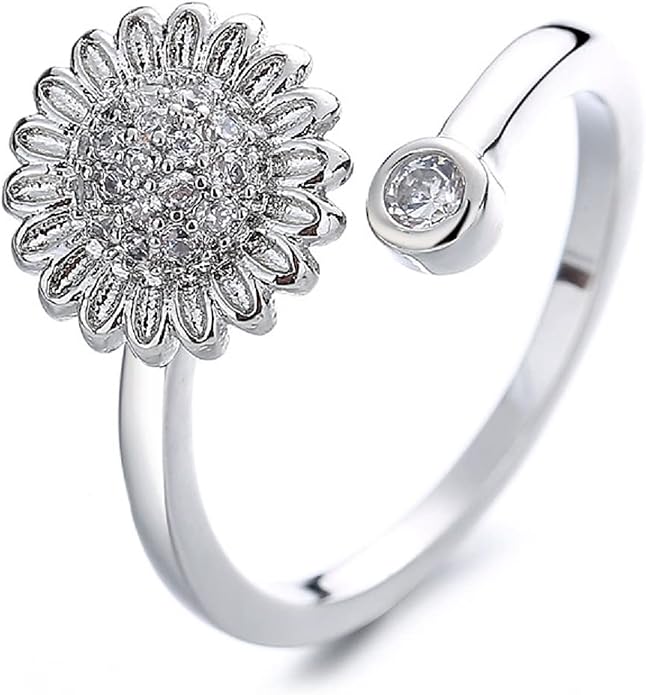 COLORFUL BLING Fidget Sunflower Evil Eye Daisy Spinner Stackable Rings Bee Butterfly Adjustable Open Rotatable CZ Cubic Zirconia Anti Stress for Women Wedding Jewelry