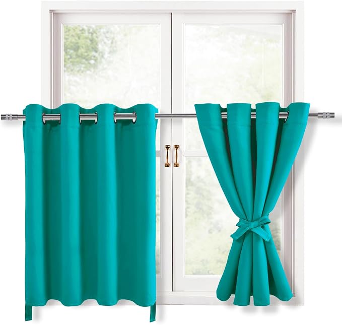 Hiasan RV Blackout Curtains for Bedroom, 52 x 36 Inches Long - Thermal Insulated & Energy Saving Window Curtains for Living Room, 2 Drape Panels Sewn with Tiebacks, Peacock Teal