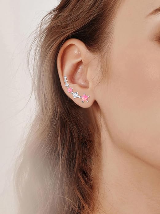 Dreamboat Star Ear Climbers Earrings for Women 925 Sterling Silver Star Ear Cuffs Crawler Earring Cubic Zirconia Climbing Jewelry Wedding Birthday Gifts