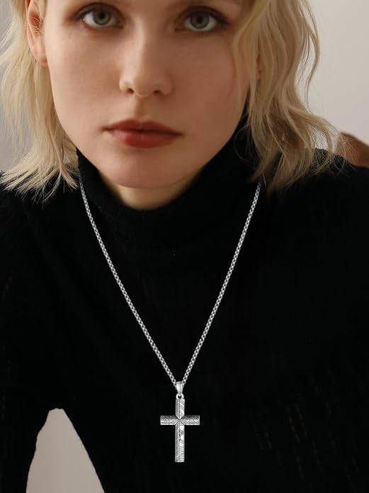 PRAYMOS Cross Necklace for Women Men, 925 Sterling Silver Simple Dainty Cross Necklace, Christian Religious Jewelry, Mothers Day Fathers Day Anniversary Birthday Gift