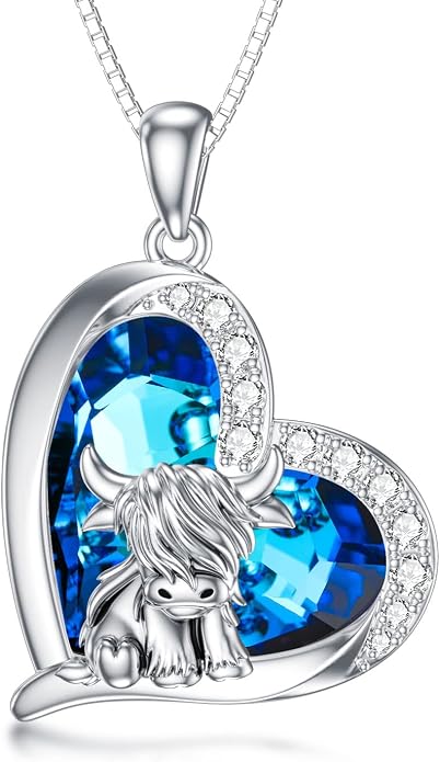 Highland Cow Gifts for Women 925 Sterling Silver Highland Cow Birthstone Necklace Fluffy Cow Jewelry Gifts Birthday Christmas