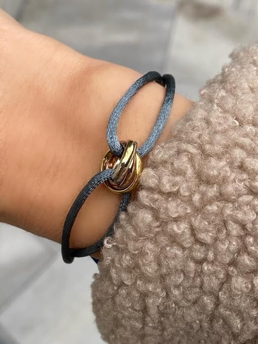 Joy-D 3 Rings Bracelet - String Bracelet with 3 Colors Rings, Adjustable Cord, High Quality Women&Men Bracelet, Gold Jewelry, Perfect Gift for Her&Him