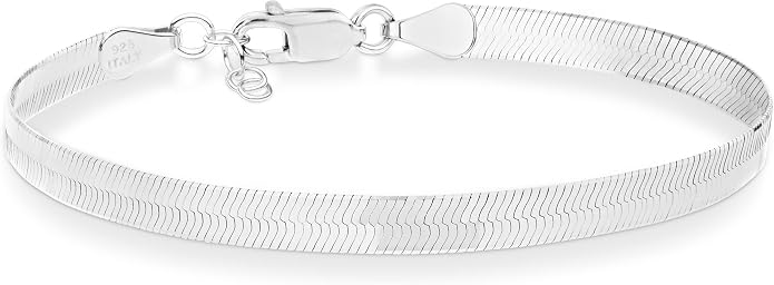 Miabella Italian Solid 925 Sterling Silver, 18K Gold Plated 4.5mm Flexible Flat Herringbone Link Chain Bracelet for Women, Made in Italy