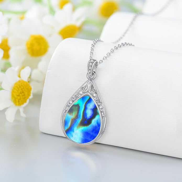 HPQQ Teardrop Necklace 925 Sterling Silver Filigree Gemstone Pendant Necklace Fine Jewelry Birthday Mother's Day Gifts for Women Her Mom