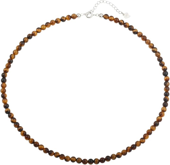 Kakikaki Natural Agate Choker Necklace Sterling Silver Round Beads Strand Necklace for Women