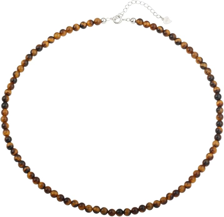 Kakikaki Natural Agate Choker Necklace Sterling Silver Round Beads Strand Necklace for Women