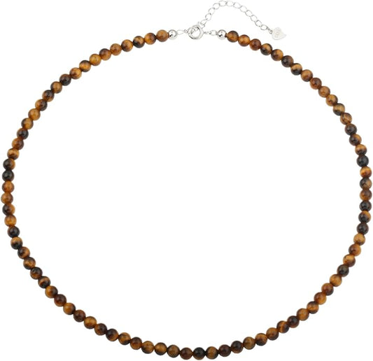 Kakikaki Natural Agate Choker Necklace Sterling Silver Round Beads Strand Necklace for Women