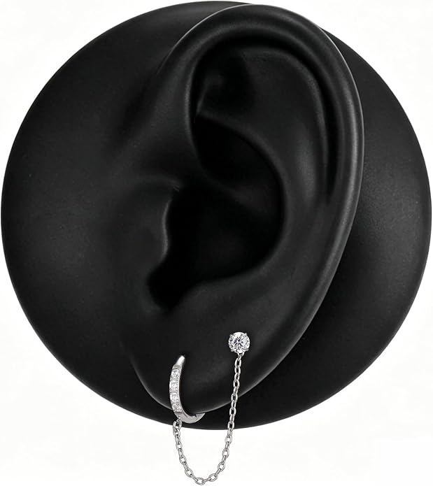 1 Pair ASTM F136 Titanium Double Piercing Dangle Earrings, Cubic Zirconia Dainty Chain Earrings for Helix Conch Earlobe