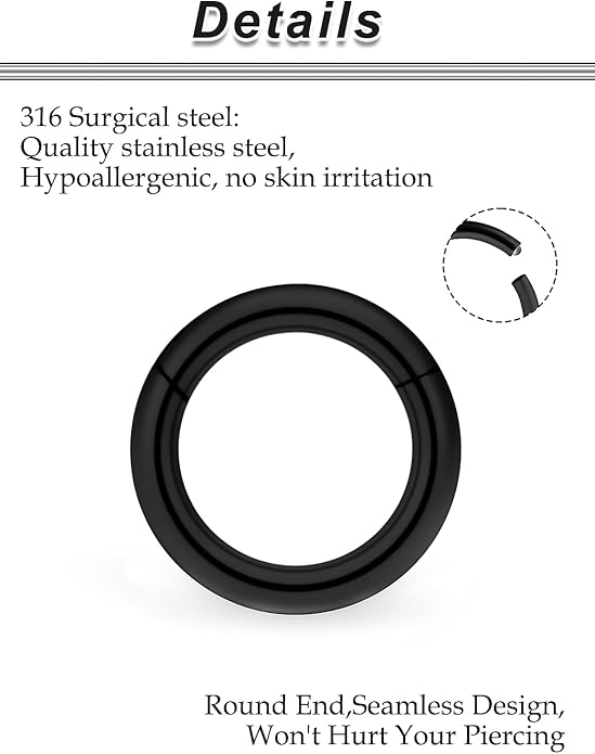 20G-2G Surgical Steel Hinged Clicker Septum Nose Rings Gauges Earrings Seamless Hoops Eyebrow Lip Ring Cliker Helix Tragus Daith Rook Earrings for Women Men