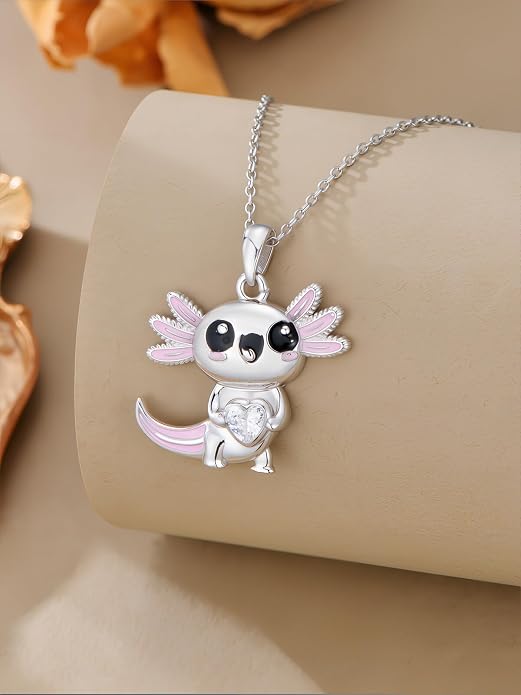 Dorunmo Axolotl Necklace 925 Sterling Silver Axolotl Birthstone Pendant Cute Animal Axolotl Jewelry Gifts for Women