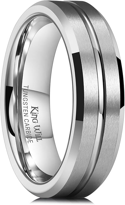 King Will Tungsten Carbide Wedding Band for Men Women-6/8/10mm Width Multicolor Available with Grooved Center Wedding Ring Suitable for Work, Gym Comfort Fit Size 4-16