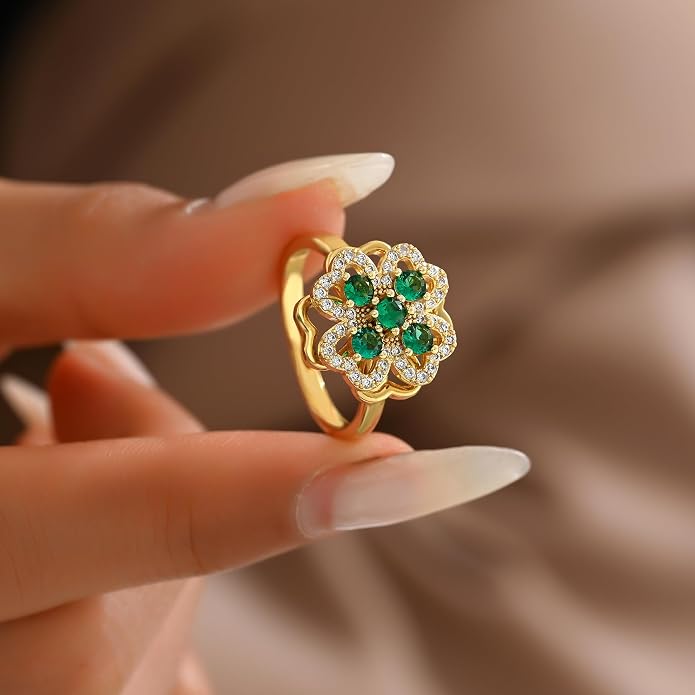 NONAMOIS Gold Rings for Women Evil Eye Flower Open Anti Anxiety Spinner Ring Adjustable Fidget Rings Jewelry Christmas Gifts