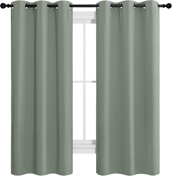 NICETOWN Sage Green Room Darkening Curtains for Kitchen, Window Treatment Thermal Insulated Solid Grommet Room Darkening Curtains/Drapes for Bedroom (Set of 2, 42 inches Wide by 68 inches Long)