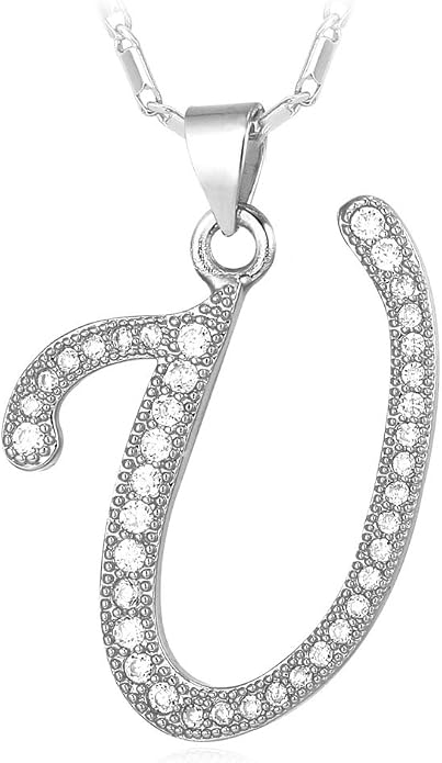 U7 Initial Necklace for Women, Gold/Platinum Plated CZ Crystal Letter A-Z Pendant Necklace, Shiny 20 Inch Name Chain Dainty Personalized Jewelry for Men Mom Wife Friend