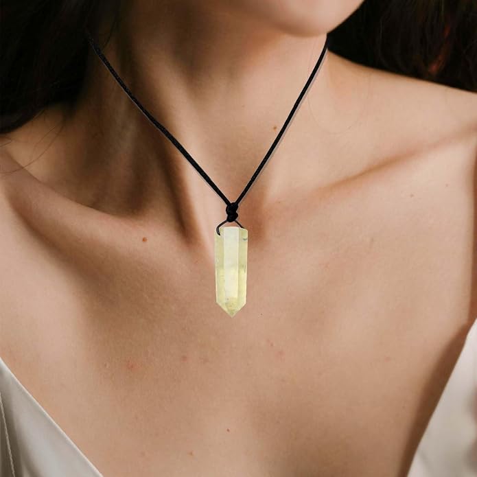 Runyangshi Healing Crystal Pendants, Single Pointed Natural Crystal Quartz Necklace 6 Faceted Chakra Crystal Wand Stone Reiki Energy