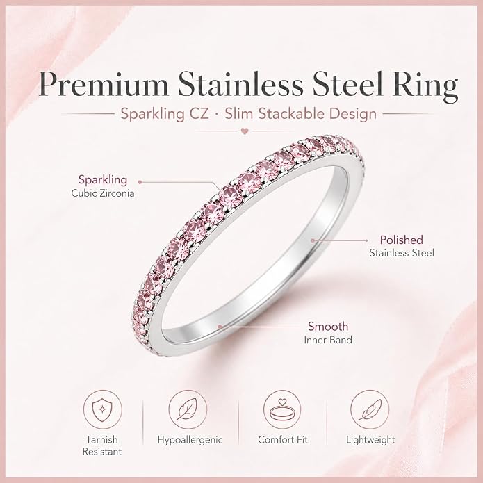 Birthstone Rings For Women, Silver Stackable Cubic Zirconia Stainless Steel Birth Stone Ring To My Daughter/Mom Birthday Unique Gifts Jewelry