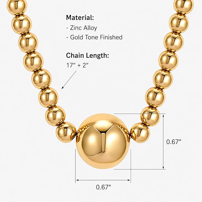 COBI Paperclip Chain Necklace for Women,Beaded Necklace,18K Gold /925 Sterling Silver Plated,Chunky Link Chain Necklace for Daily Wear,Ideal Gift for Her 17"
