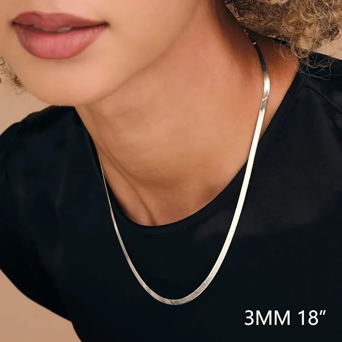 DEARMAY 14K Gold Plated Herringbone Necklaces for Women, Dainty Gold Snake Choker Chain Non Tarnish Trendy Simple Thin & Chunky Options Neckalce 1.5/3/5/6/8mm Chain Jewelry for Gifts