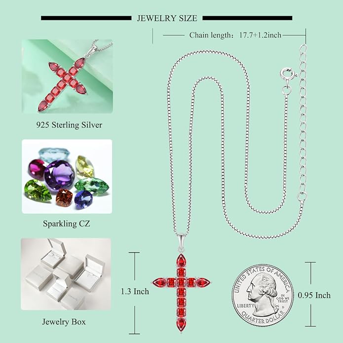 STARCHENIE 925 Sterling Silver Cross Necklace for Women Birthstone Jewelry | 925 Sterling Silver Crucifix Pendant, Birthstone Jewelry, Christian Religious Gift for Her