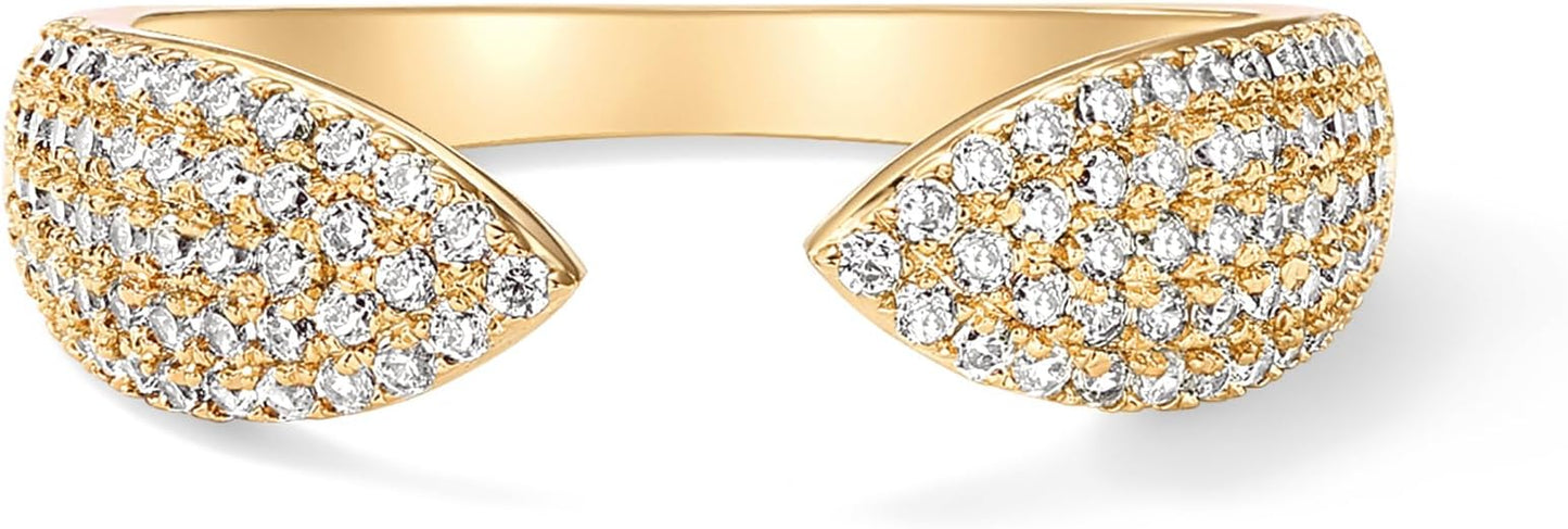 PAVOI 14K Gold Plated Cuff Statement Ring for Women | Cubic Zirconia Eternity Bands | Open Stackable Rings for Women