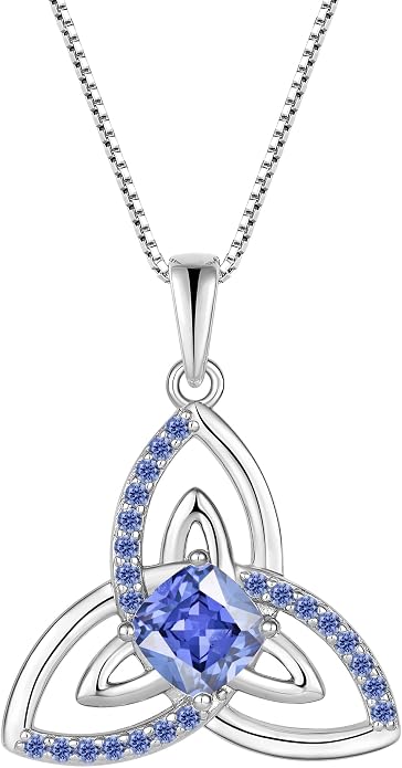 Celtic Birthstone Necklace for Women 925 Sterling Silver Trinity Knot Triquetra Crystal Pendant