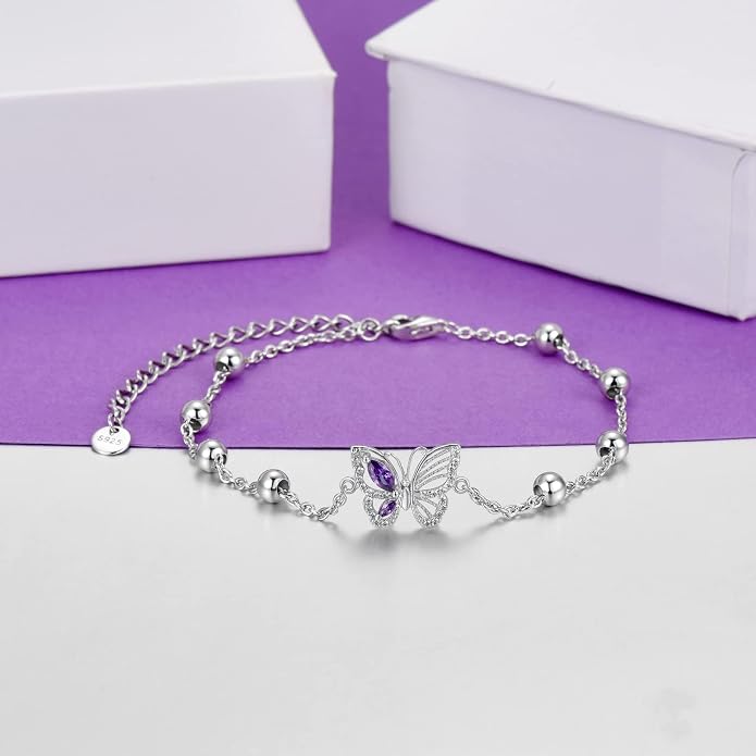 Ankle/Bracelet for Women Sterling Silver Sea Turtle/Butterfly/Mustard Seed/Sister/Sunflower/Elephant Gifts for Birthday Summer Beach Jewelry for Mom Wife Daughter Friend
