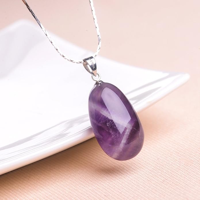 iSTONE 925 Sterling Silver Natural Crytral for Womens Pendant Necklace, Gemstone Birthstone with 17.8" Silver Chain Ladies