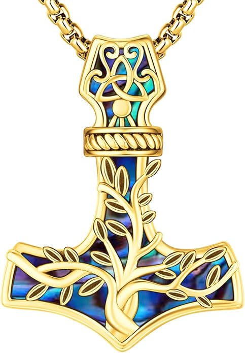 Celtic Cross Tree of Life Necklace for Women Sterling Silver Thor Hammer Tree of Life Pendant Irish Knot Cross Amulet Tree of Life Jewelry