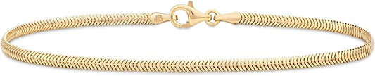 Miabella Italian Solid 925 Sterling Silver, 18K Yellow Gold Plated 2mm Domed Herringbone Snake Chain Link Bracelet for Women Men, Made in Italy