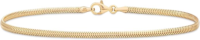 Miabella Italian Solid 925 Sterling Silver, 18K Yellow Gold Plated 2mm Domed Herringbone Snake Chain Link Bracelet for Women Men, Made in Italy