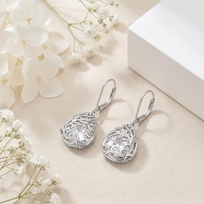 Teardrop Tree of Life/Filigree Earrings for Women Dangle Leverback Earrings Jewelry Gift Anniversary For Her