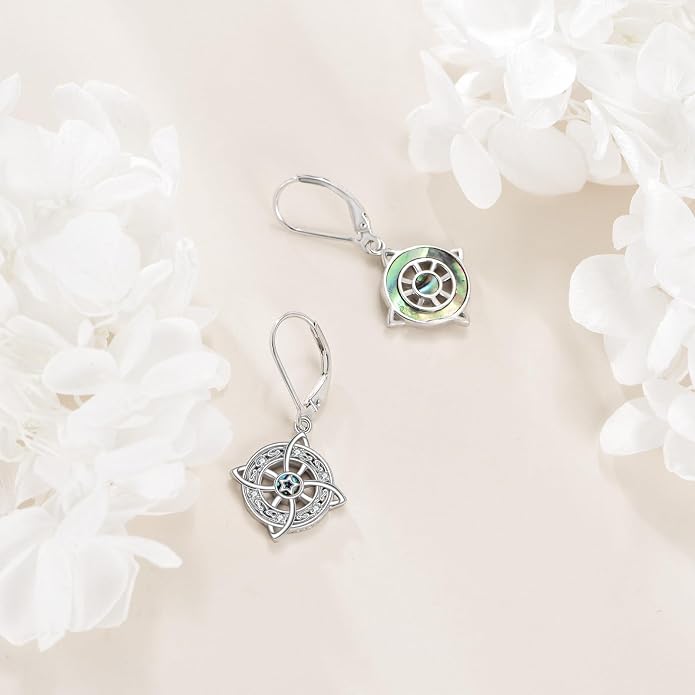 AOBOCO Abalone Shell Earrings for Women 925 Sterling Silver Airplane Celtic Knot Dangle Leverback Earrings Jewelry Mothers Day Birthday Gifts for Mom Friends