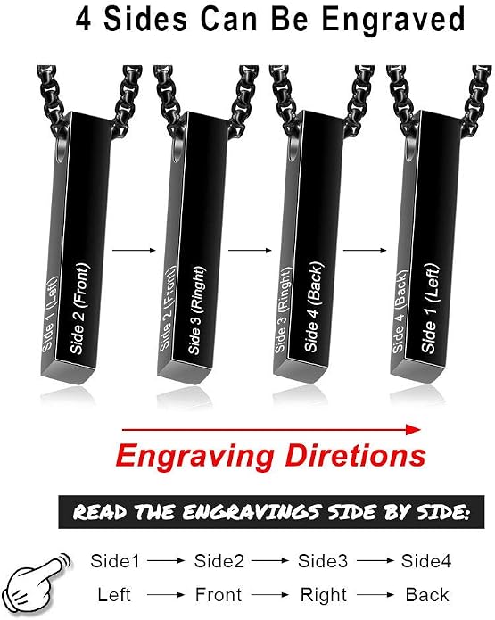 Personalized Men's Name Bar Necklace Engraved Initial Name Stainless Steel Vertical Bar Necklace for Father Husband Boyfriend Birthday