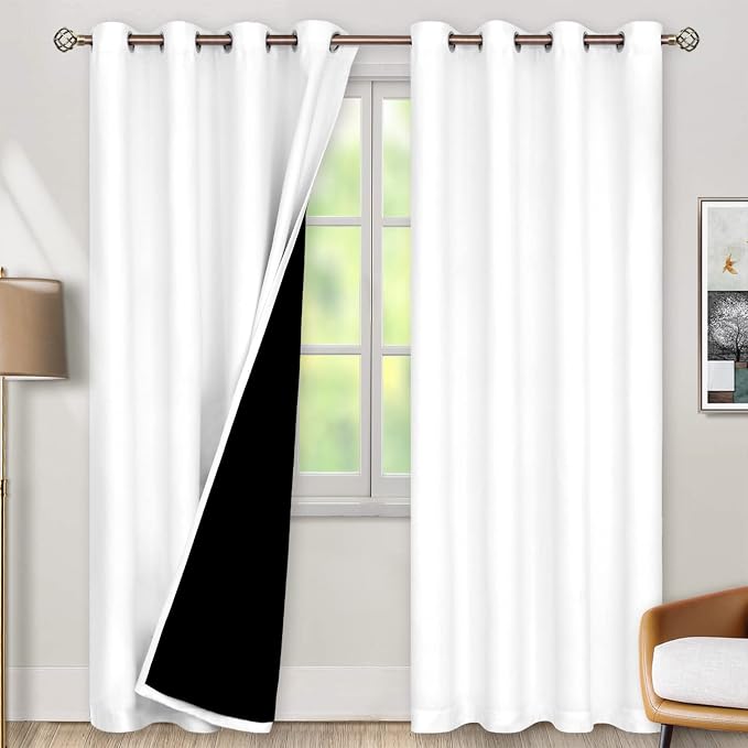 BGment Black Out Curtains 84 Inch Long - White Blackout Curtains for Living Room Grommet Thermal Insulated Light Blocking Room Darkening Curtains & Drapes, 52 Inch Wide Each