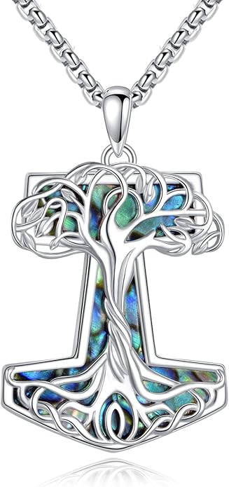 Mjolnir Necklace 925 Sterling Silver Thors Hammer Necklace Tree of Life Pendant Norse Pagan Viking Jewelry for Men Women