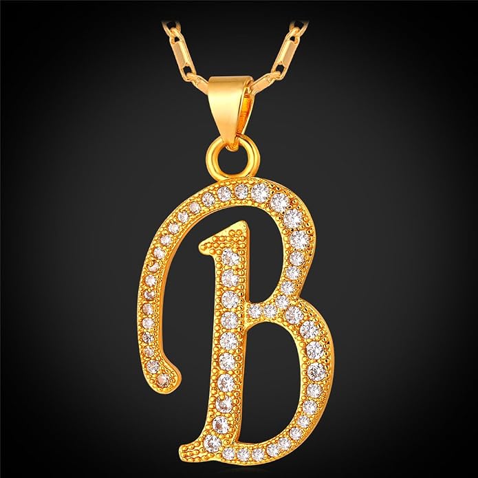 U7 Initial Necklace for Women, Gold/Platinum Plated CZ Crystal Letter A-Z Pendant Necklace, Shiny 20 Inch Name Chain Dainty Personalized Jewelry for Men Mom Wife Friend